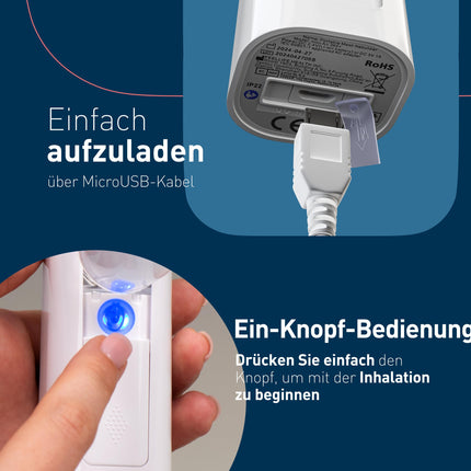 mini Air 360+ izplata OMRON | Pārnēsājams, kluss inhalators pieaugušajiem un bērniem | Inhalators, ieskaitot divas maskas + iemutni | Atvieglojums no klepus un saaukstēšanās | Uzlāde ar Micro USB