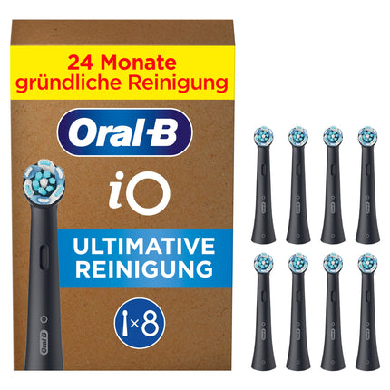 Oral-B iO Ultimate Cleaning elektriskās zobu birstes uzgaļi, 8 gab. iepakojumā, izcila zobu tīrīšana, oriģinālais zobu birstes uzgalis Oral-B zobu birstēm, pastkastītei drošs iepakojums, melns