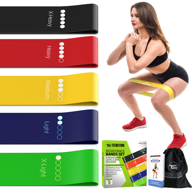 TechStone pretestības lentu aprīkojums vīriešiem — (5 gab. komplekts) sporta fitnesam un sievietēm, pretestības lentes, gumijas lentes, spēka treniņu gumijas lentes, dibena gumijas lentes mājām, sporta zālei, fitnesa studijai, jogai un pilates