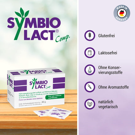 SymbioLact Comp.: probiotiskais pulveris, pienskābes baktērijas un biotīns zarnām un zarnu gļotādai, 30 paciņas