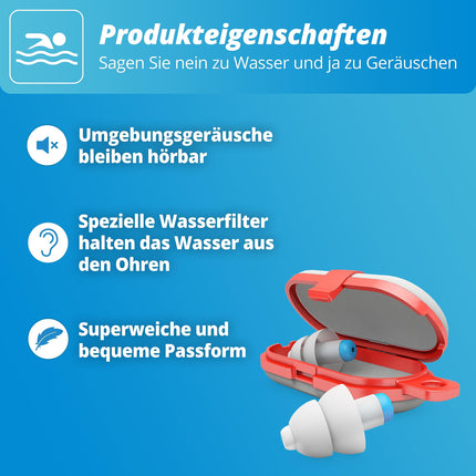 Alpine SwimSafe ausu aizbāžņi - ūdensnecaurlaidīgi ausu aizbāžņi peldēšanai, pasargā no ūdens iekļūšanas - ērts hipoalerģisks materiāls - atkārtoti lietojami