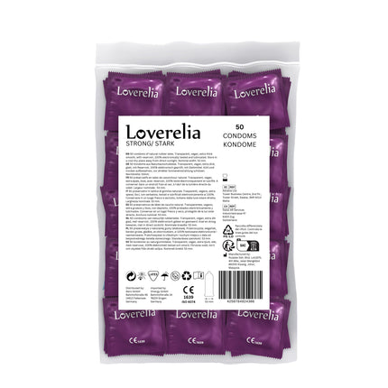 Loverelia Strong prezervatīvi - 50 gabali - īpaši izturīgi - prezervatīvi ar īpaši biezām sieniņām - dabīgā kaučuka latekss - vegāniski