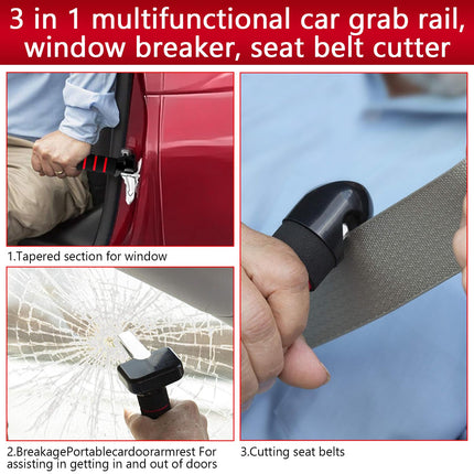 Ausstiegshilfe Auto, 2 Stück Einstiegshilfe Auto, 3 in 1 Multifunktional Auto Haltebügel, Fensterbrecher, Sicherheitsgurtschneider, Stützgriff Auto Ausstiegshilfe für Senioren, Behinderte, Schwangere