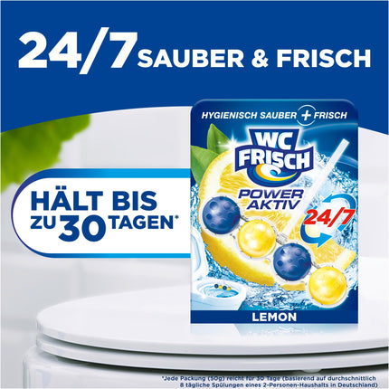 WC Fresh Power Active Fragrance Rinse Lemon (10 iepakojumi), tualetes tīrīšanas līdzeklis nodrošina tīrību ar katru skalošanu, smaržakmeņi ilgstošai svaigai tualetes smaržai