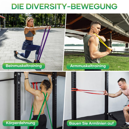 Fokky Fitnessbänder Widerstandsbänder mit 5 Stufen, Resistance Bands mit Türanker, 2*Griffen, Übungsanleitung&Tragebeutel, Gymnastikband Klimmzugband Fitnessband für Muskelaufbau,Yoga,Pilates 5er Set