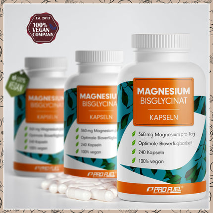 Magnija bisglicināta kapsulas 240x - optimāli augsta deva un bioloģiski pieejama - 360 mg magnija dienā - laboratoriski pārbaudīts ar sertifikātu - 100% vegāns - 80 dienu piegāde