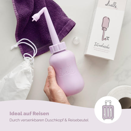 Livella | Intīmā duša violetā krāsā (400 ml) – Izstrādāts Vācijā – Maigai un higiēniskai intīmās zonas tīrīšanai – Uzlabota labsajūta pēcdzemdību periodā – Ideāli piemērots kā ceļojumu bidē un dušas kapsula