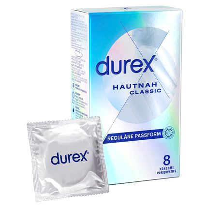 Durex Hautnah Classic prezervatīvi – īpaši plāni, ar anatomisku, viegli uzvelkamu formu un lubrikēti ar silikona gēlu – 16 prezervatīvi iepakojumā (2 x 8 prezervatīvi)