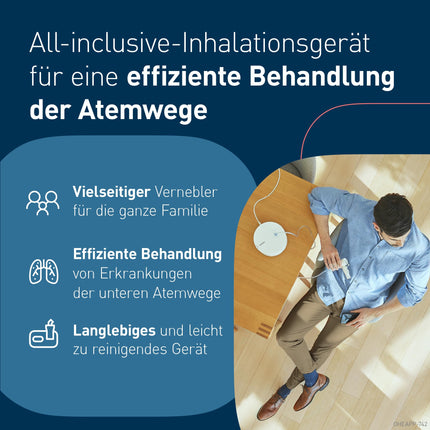OMRON X105 uzlabots universāls inhalators bērniem un pieaugušajiem, “Good” Stiftung Warentest 12/24, jaudīgs inhalators akūtu un hronisku elpceļu slimību ārstēšanai; augstas kvalitātes aksesuāri