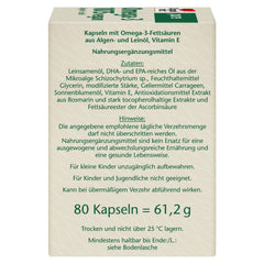 Doppelherz tīra Omega-3 1075 vegāns - Aļģu eļļa + linsēklu eļļa - Alfa-linolēnskābe veicina normāla holesterīna līmeņa uzturēšanu - 80 kapsulas