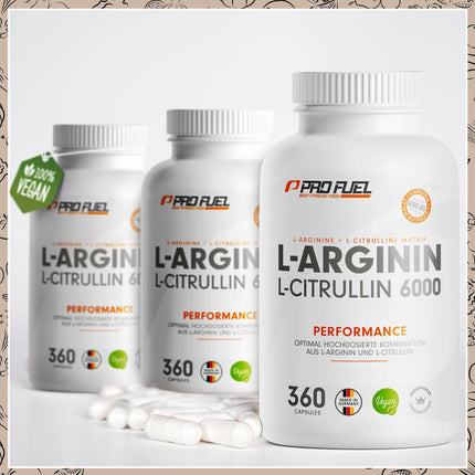 L-arginīna + L-citrulīna malāta kapsulas 360x - optimāla deva ar 6000 mg dienā no L-arginīna (2400 mg) + L-citrulīna malāta (3600 mg) - bez piedevām - laboratoriski pārbaudīts ar sertifikātu - vegāns