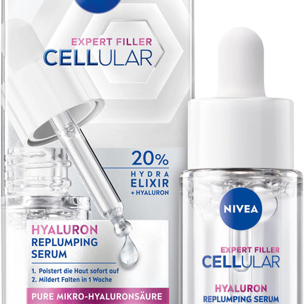NIVEA Cellular Expert Filler Replumping hialuronskābes serums, viegls un ātri iesūcas serums ar tīru hialuronskābi, sejas kopšana grumbu mazināšanai vienas nedēļas laikā (15 ml)