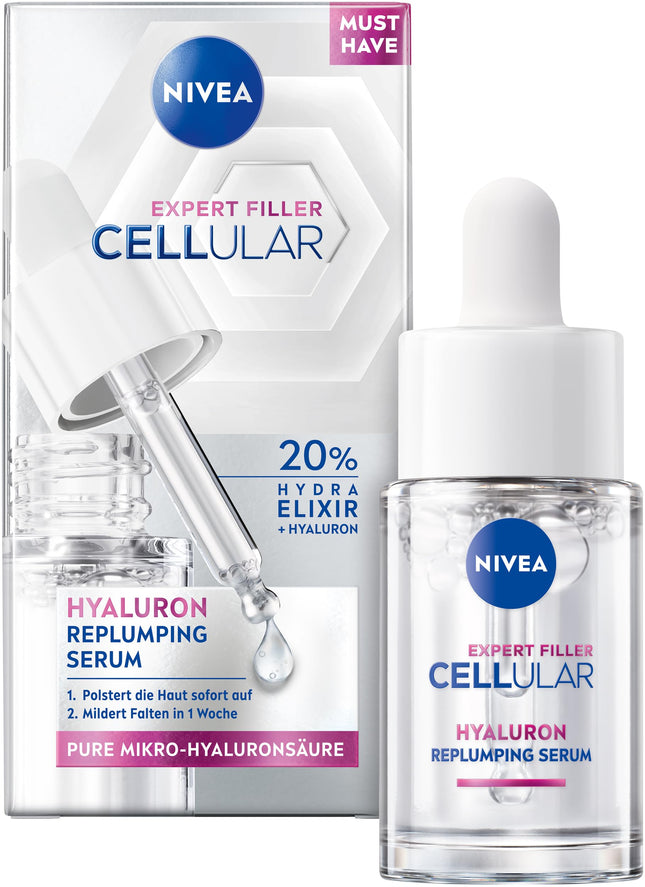 NIVEA Cellular Expert Filler Replumping hialuronskābes serums, viegls un ātri iesūcas serums ar tīru hialuronskābi, sejas kopšana grumbu mazināšanai vienas nedēļas laikā (15 ml)