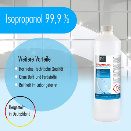Izopropanols 99,9% IPA no Höfer Chemie, svaigi pildīts ērtās 1 l pudelēs - lieliski piemērots kā šķīdinātājs un tauku noņēmējs (3 x 1 l)