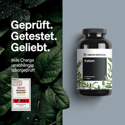 Kālijs – 240 kapsulas ar 800 mg elementārā kālija (no kālija citrāta) vienā dienas devā – asinsspiedienam, muskuļu funkcijai un nervu sistēmai – vegāns, augsta deva, bez piedevām