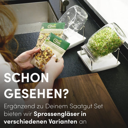 Green SEEDS® kressalātu sietu komplekts (2 gab.) [Oriģinālais] | Nerūsējošā tērauda siets ar augstas kvalitātes keramikas bļodu, ilgtspējīgi iepakots | Audzēšanas paplāte 14 x 14 cm + dīgšanas ABC | Kressalātu paplāte Kressalātu dīgšanas paplāte