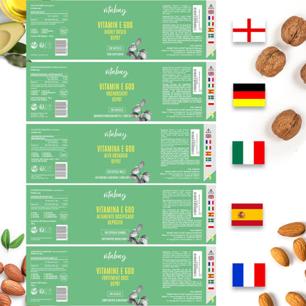 Vitabay E vitamīns 600 SV Depot augsta deva - 200 E vitamīna kapsulas vegāns un laboratorijā pārbaudīts ar tokoferolu un tokotrienolu - E vitamīns veicina šūnu aizsardzību pret oksidatīvo stresu