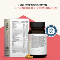edubily nutrition® multivitamīnu kapsulas ar vitamīniem, minerālvielām un mikroelementiem, piemēram, hromu, jodu, varu, mangānu, molibdēnu, PQQ, Q10, selēnu, cinku, bez dzelzs - 90 mazas kapsulas (multivitamīni ar jodu)