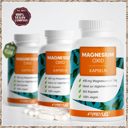 Magnija kapsulas 365x (1 gads) - 668 mg magnija oksīda, no kuriem 400 mg elementārā magnija vienā kapsulā - ļoti augsts magnija saturs (60%) - optimāli augsta deva - laboratoriski pārbaudīts ar sertifikātu - 100% vegāns