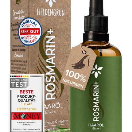 Heldengrün® ORGANISKĀ Rozmarīna+ matu eļļa [AUGSTA DEVA] Dermatoloģiski pārbaudīta - Dabīgs matu kopšanas līdzeklis ar jojobu un rozmarīnu - Rozmarīna eļļa matiem - Ēterisko eļļu maisījums