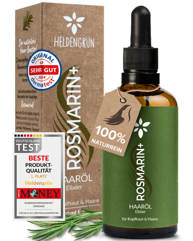 Heldengrün® ORGANISKĀ Rozmarīna+ matu eļļa [AUGSTA DEVA] Dermatoloģiski pārbaudīta - Dabīgs matu kopšanas līdzeklis ar jojobu un rozmarīnu - Rozmarīna eļļa matiem - Ēterisko eļļu maisījums