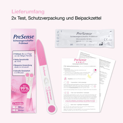 PreSense® — ātrais grūtniecības tests (2 testu iepakojums) — ātrs, drošs, uzticams un vienkāršs — urīna tests — grūtniecības tests