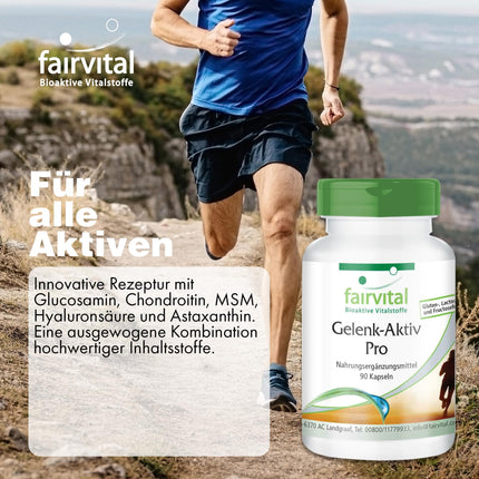 Fairvital | Joint Active Pro - 90 kapsulas - glikozamīns 1200 mg dienā ar hondrotīna sulfātu + MSM + hialuronskābi + astaksantīnu - AUGSTA DEVA