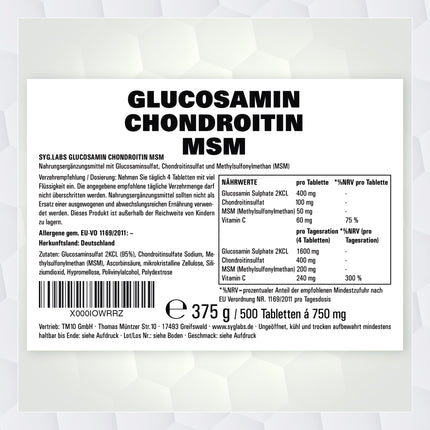 Glikozamīns, hondroitīns, MSM + C vitamīns, augsta deva - 500 tabletes 4 mēnešiem