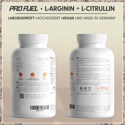 L-arginīna + L-citrulīna malāta kapsulas 360x - optimāla deva ar 6000 mg dienā no L-arginīna (2400 mg) + L-citrulīna malāta (3600 mg) - bez piedevām - laboratoriski pārbaudīts ar sertifikātu - vegāns