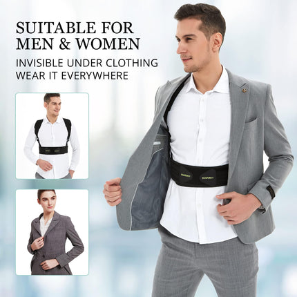 Muguras taisnotājs, regulējama plecu siksna, stājas korektors vīriešiem un sievietēm, kas mazina sāpes kaklā, plecos, muguras augšdaļā un lejasdaļā (L/XL)