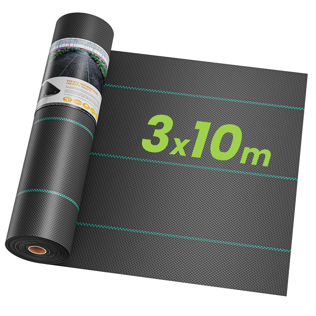OUNUO 3mx10m nezāļu apkarošanas audums dārza flīss 90g/m², nezāļu apkarošanas audums, plīstošs lentes audums, ruļļa nezāļu plēve, ūdenscaurlaidīga un ar augstu UV stabilitāti