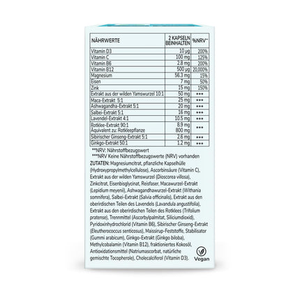 Veselība un viņas perimenopauze - ar 800 mg sarkanā āboliņa, 500 mg jama saknes, dzelzi, D3, B6 un B12 vitamīniem un makas ekstraktu labākam hormonu līdzsvaram agrīnā menopauzes laikā - Menopauze 60 kapsulas