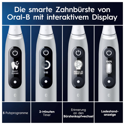 Oral-B iO Series 6 Plus Sensitive Edition elektriskā zobu birste, PLUS 3 birstes galviņas, 5 tīrīšanas režīmi zobu kopšanai, ceļojumu maciņš, Braun dizains, pelēka opāla