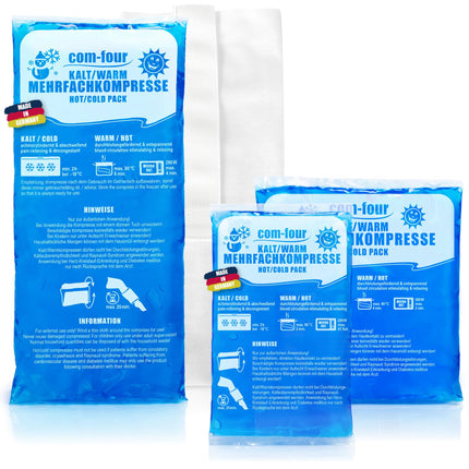 com-four® 3X kompreses 3 dažādos izmēros ar flīsa pārvalku, siltas un aukstas kompreses - izdevīgs dzesēšanas spilventiņu komplekts, dzesēšanas paketes - piemērotas mikroviļņu krāsnij - ražotas Vācijā (3 gab.)