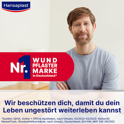 Hansaplast fiksācijas plāksteris Classic (5 m x 2,5 cm), lente brūču pārsēju vienkāršai un drošai fiksācijai, pašlīmējošs plāksteris rullis ar spēcīgu līmes spēku.