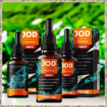 Joda pilieni FORTE 1000x ar 150 µg joda vienā pilienā – optimāli augsta deva – tikai 1 piliens dienā – bioloģiski pieejams jods no kālija jodīda – bezalkoholisks un vegānisks – laboratoriski pārbaudīts ar sertifikātu