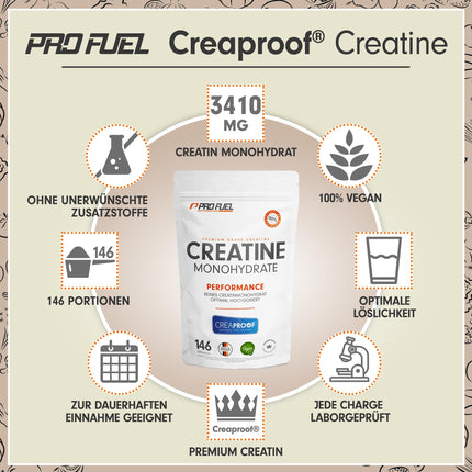 CREAPROOF® kreatīna monohidrāts 500 g - Kreatīna monohidrāts ar augstāko tīrības pakāpi, ko apstiprina neatkarīgas laboratorijas analīzes - Kreatīns bez smagajiem metāliem vai piemaisījumiem - Augstākās kvalitātes kreatīna pulveris
