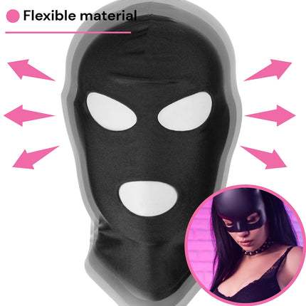 BDSM maska ​​no FOPS 100% spandekss SM maska ​​S/M izmēra vergiem un lomu spēlēm, stiepjas līdz 58 cm, brīva no acīm un mutes, elpojoša un ērta, ideāli piemērota seksa kontroles un stimulācijas spēlēm, melna FOPS B23-1