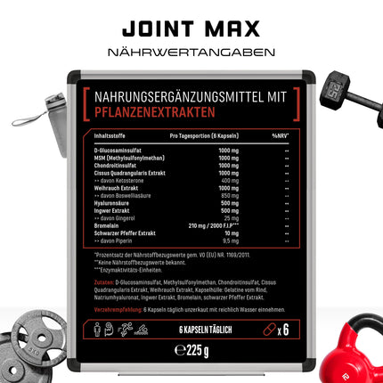 Joint Max Ultra kapsulas - 180 kapsulas - Augstas devas locītavu uztura bagātinātājs ar glikozamīnu, MSM, hondroitīnu, Cissus Quadrangularis, vīraka ekstraktu, hialuronskābi, ingveru, bromelaīnu