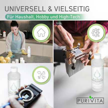 PURIVITA® izopropanols 99,9% [500 ml] - tīrīšanas spirts Izopropanols - tīrs spirts mājsaimniecības un rūpnieciskai tīrīšanai - izopropilspirts - dezinfekcijas līdzeklis Tīrs spirts - etilspirts