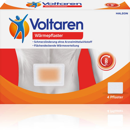Voltaren sildošie plāksteri bez zāļu aktīvās vielas ilgstošai muguras, kakla un plecu sāpju mazināšanai, 4 plāksteri
