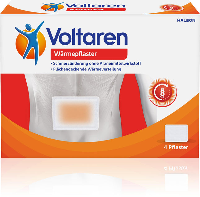 Voltaren sildošie plāksteri bez zāļu aktīvās vielas ilgstošai muguras, kakla un plecu sāpju mazināšanai, 4 plāksteri