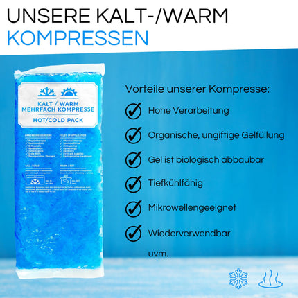 COOLMEDIC Premium Kühlpad Kühlkompresse inkl. Bandage | XXL Kalt Warm Kompresse 29x12cm | Mehrfach-Kompresse Kühlpads Gel Kühlkissen Kaltkompresse z. Kühlen von Schmerzen f. Kinder & Erwachsene