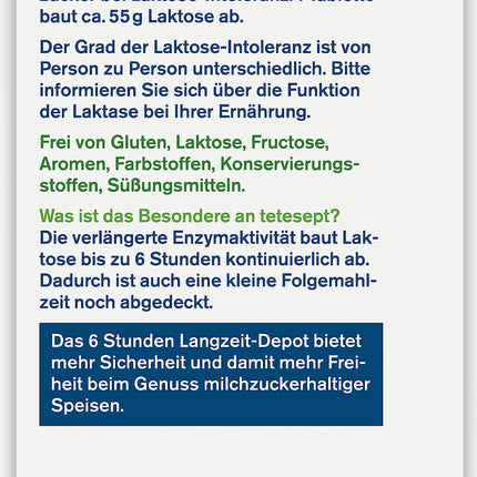 tetesept Lactase 22 000 – laktāzes tabletes laktozes nepanesības gadījumā – uztura bagātinātājs ar tūlītēju iedarbību un 6 stundu ilgstošu depo – 1 bundža ar 40 tabletēm