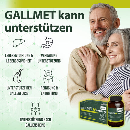 GALLMET Natural 60x vērša žults 125 mg žults sāls dabiski atbalsta gremošanas problēmas, tauku gremošanu, atbalstu pēc žultsakmeņiem - vērša žults kapsulas 125 mg vienā kapsulā - Ražots ES