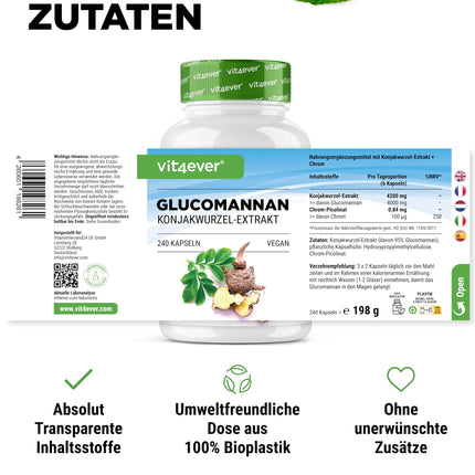 Glikomanāns no konjaka saknes - 240 kapsulas - augsta deva ar 4200 mg dienā - optimizēta ar hromu - vegāns