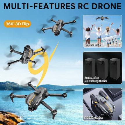 Mingfuxin drons ar kameru iesācējiem, FPV salokāms RC drons kvadrokopters bērniem un pieaugušajiem ar šķēršļu apiešanas funkciju, bezsuku motors, vienas pogas iedarbināšana/izslēgšana, 360° pagrieziens