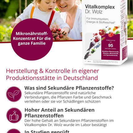 Dr. Wolz Vital Complex 500ml - Mikroelementu komplekss ar 95 sastāvdaļām - Vitamīni, minerālvielas, mikroelementi un sekundārās augu vielas - Vita sulu koncentrāts imūnsistēmai - vegāns