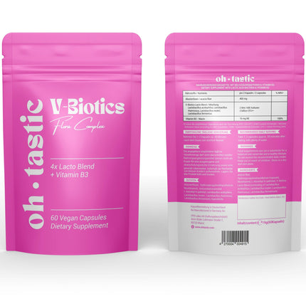 V-Biotics vaginālās probiotikas - pienskābes baktērijas un B3 vitamīns maksts veselībai *, atjauno maksts floru, pienskābes līdzeklis bakteriālas vaginozes un maksts rauga infekcijas ārstēšanai - 1 miljards CFU/g (60 kapsulas) - ohustic