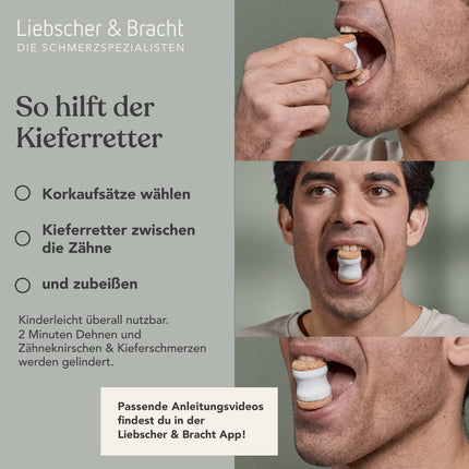 Liebscher &amp; Bracht oriģinālais žokļa glābējs: žokļa stiepšanas trenažieris zobu griešanai, galvas un žokļa sāpēm, košļāšanas muskuļu un žokļa līnijas korekcijai, ražots Vācijā, vingrinājumi lietotnē